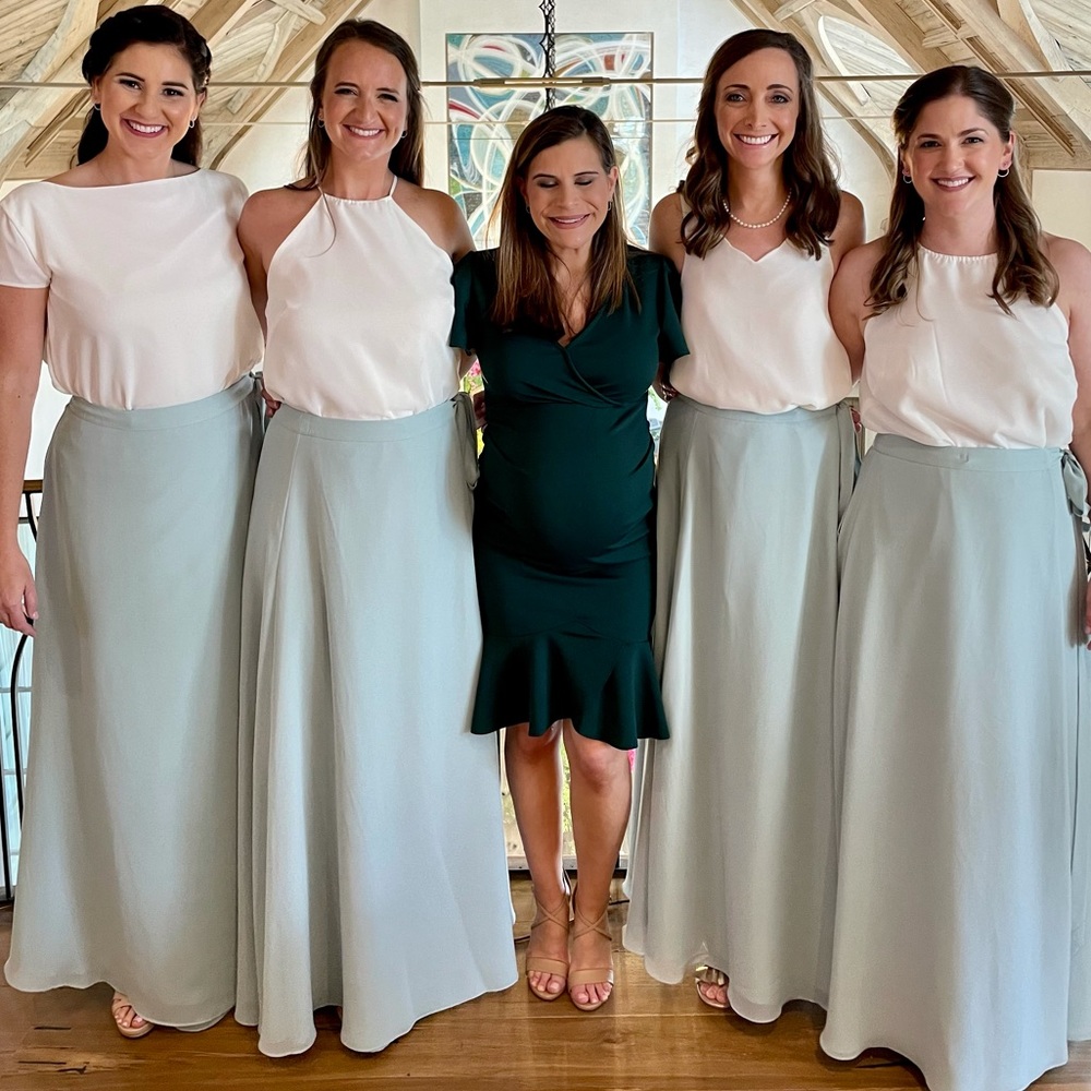 Revelry bridesmaid Hayden chiffon wrap skirt mint